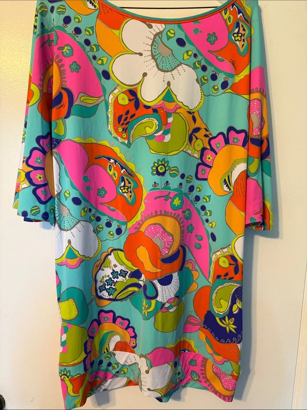 Trina Turk Vibrant Floral Tie-Front Tunic in Aqua & Pink - Picture 2 of 3